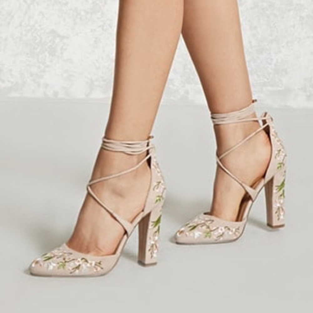 Nude Embroidered Heels